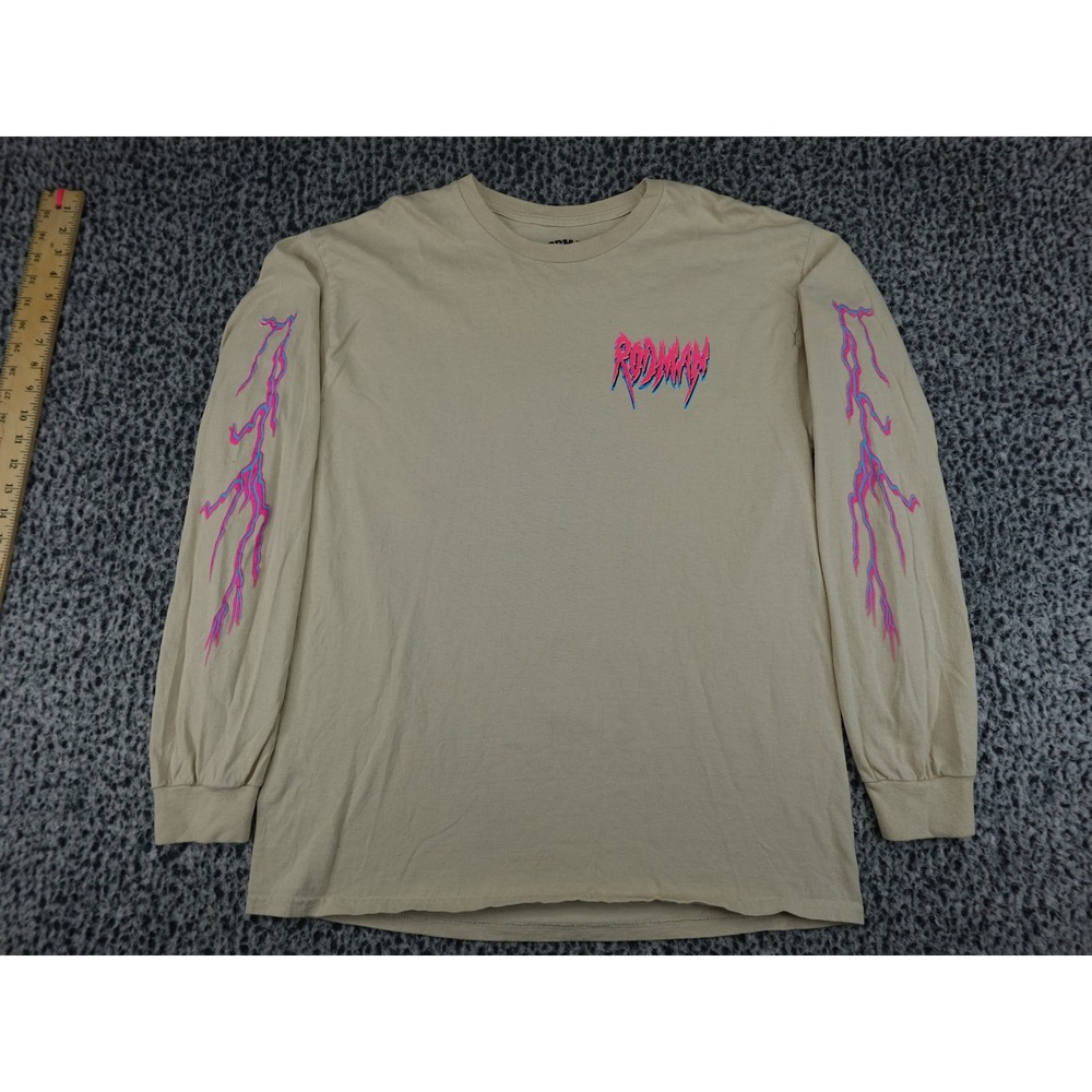 Rodman Long Sleeve T-Shirt Mens Large Tan Graphic Print Made in USA